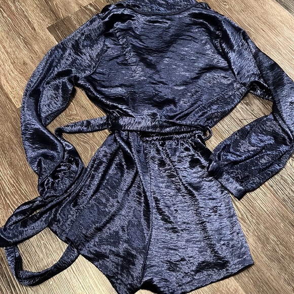 Blue Romper Satin Dress Romper - Picture 11 of 11